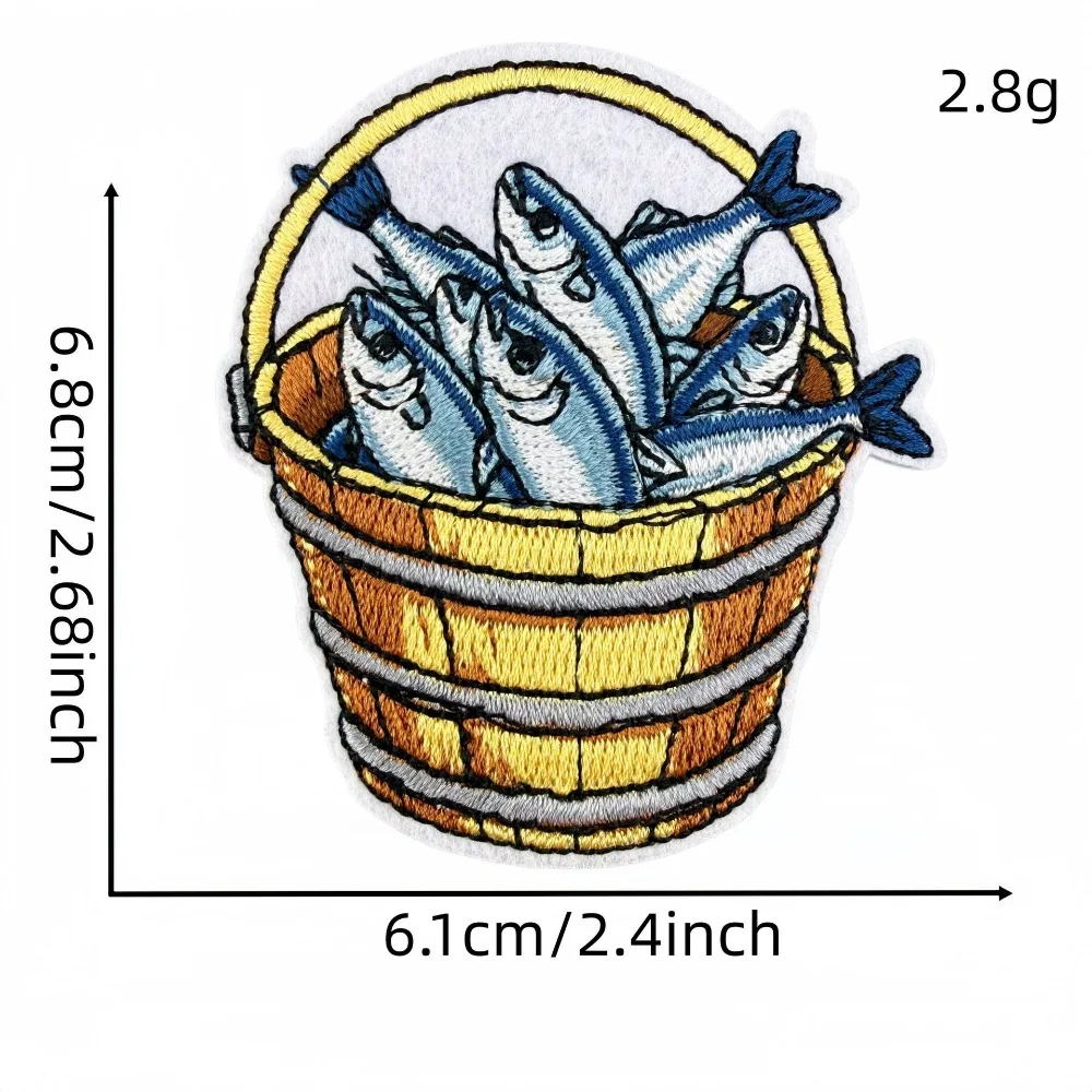 Fishing Elements Vintage Fishing Baskets Sea Fish Embroidery Patches DIY Backpack T-shirt Iron on Patch Sewing Sticker Applique