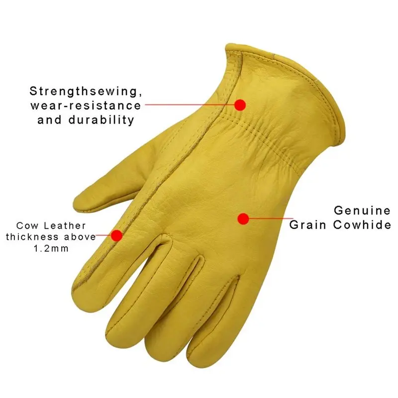B27B Heavy Duty Cowhide Leather Work Gloves For Men & Women - Ideal For Gardening, Driving & Yard Work