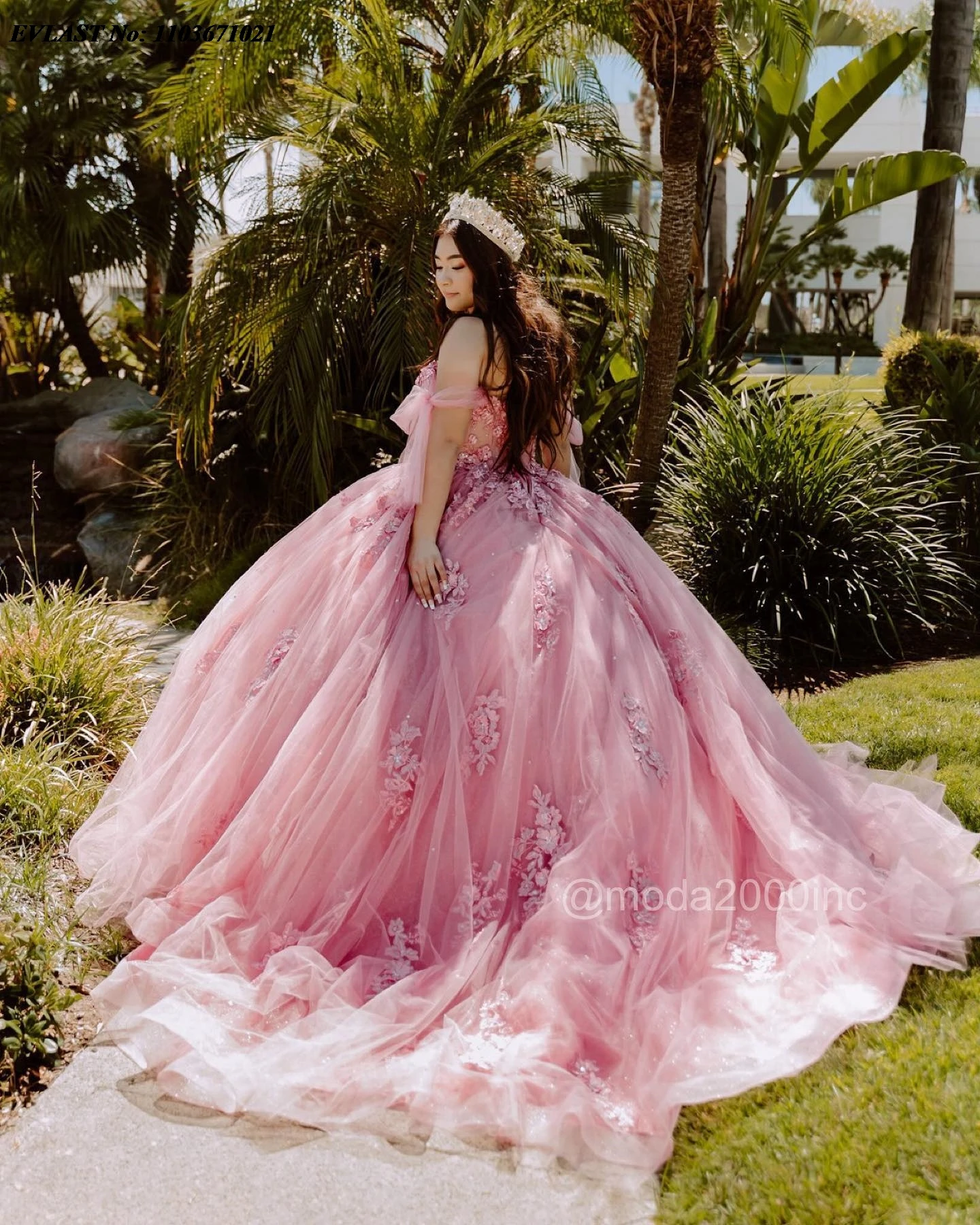 EVLAST-vestido De quinnceañera rosa De México, vestido De baile, apliques florales 3D, Corset De corbata con cuentas De cristal, dulce 16, 15 años, SQ480