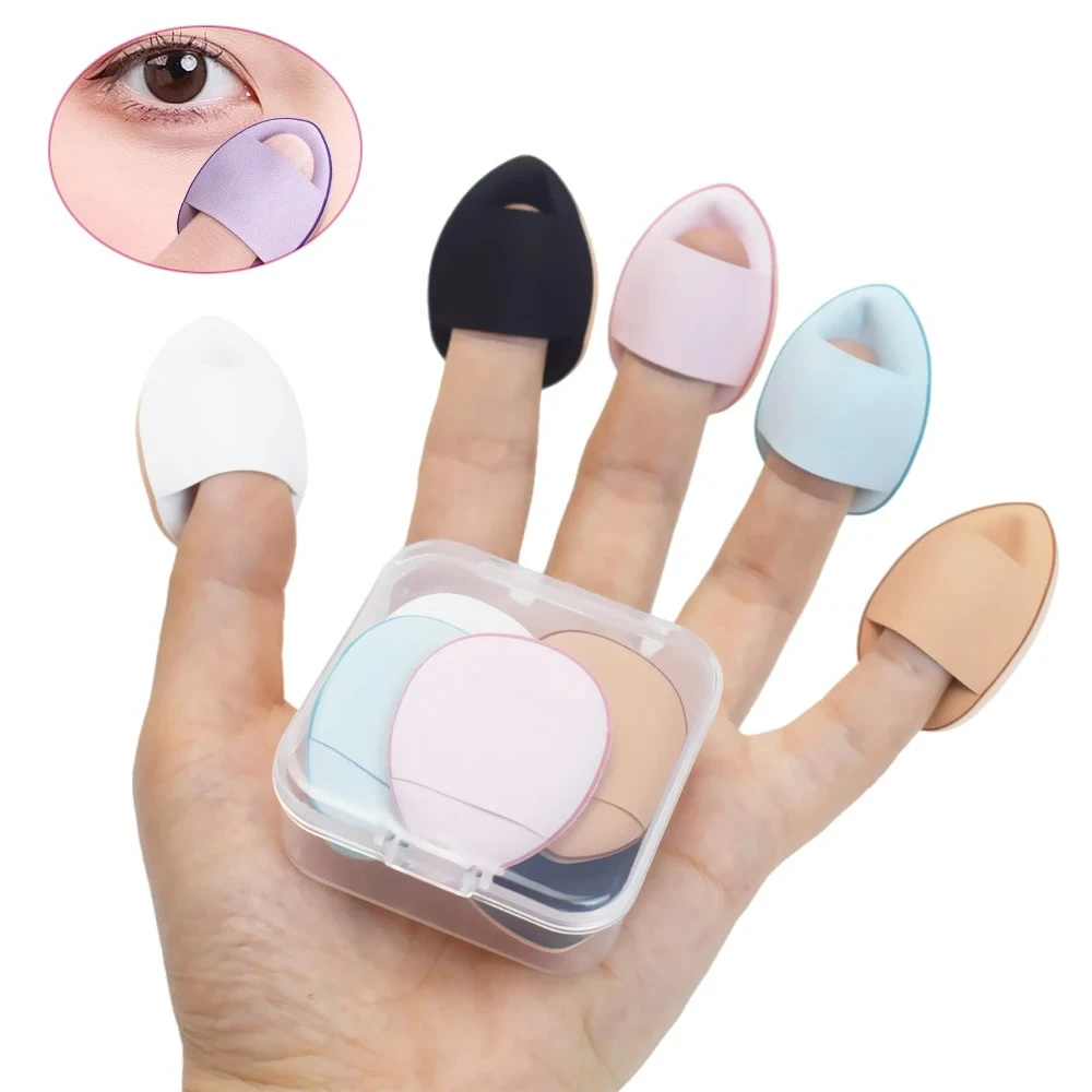 5/10Pcs Hydrophilic Velour Finger Puffs - Mini Blenders for Foundation/Concealer/Powder | Latex-Free Travel Size All Skin Types