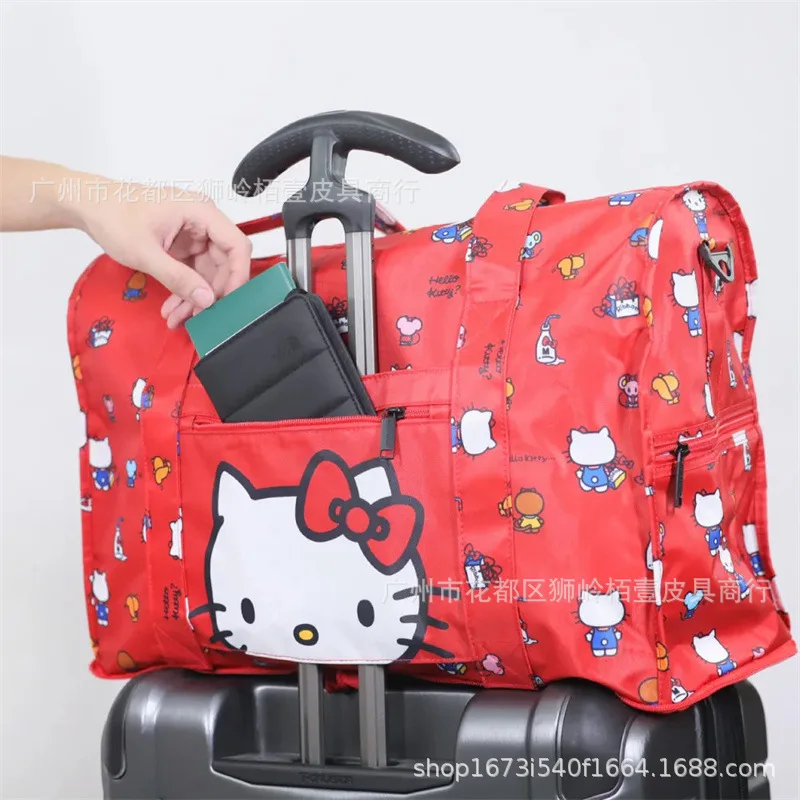 Sanrios Travel Bag Hello Kittys Cartoon Fold Large Capacity Duffel Bag Portable Anime Figure Kawaii Printing Handbag Travel Bag