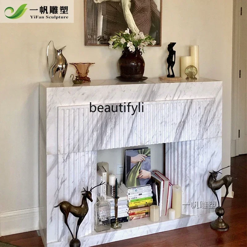 

Y48 Marble fireplace French stone mantel, modern minimalist Nordic jazz white fireplace decorative cabinet