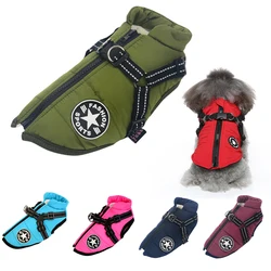 Chaqueta con arnés para perro, ropa cálida de invierno para Labrador, abrigo impermeable para perro grande, trajes para Chihuahua, Bulldog francés