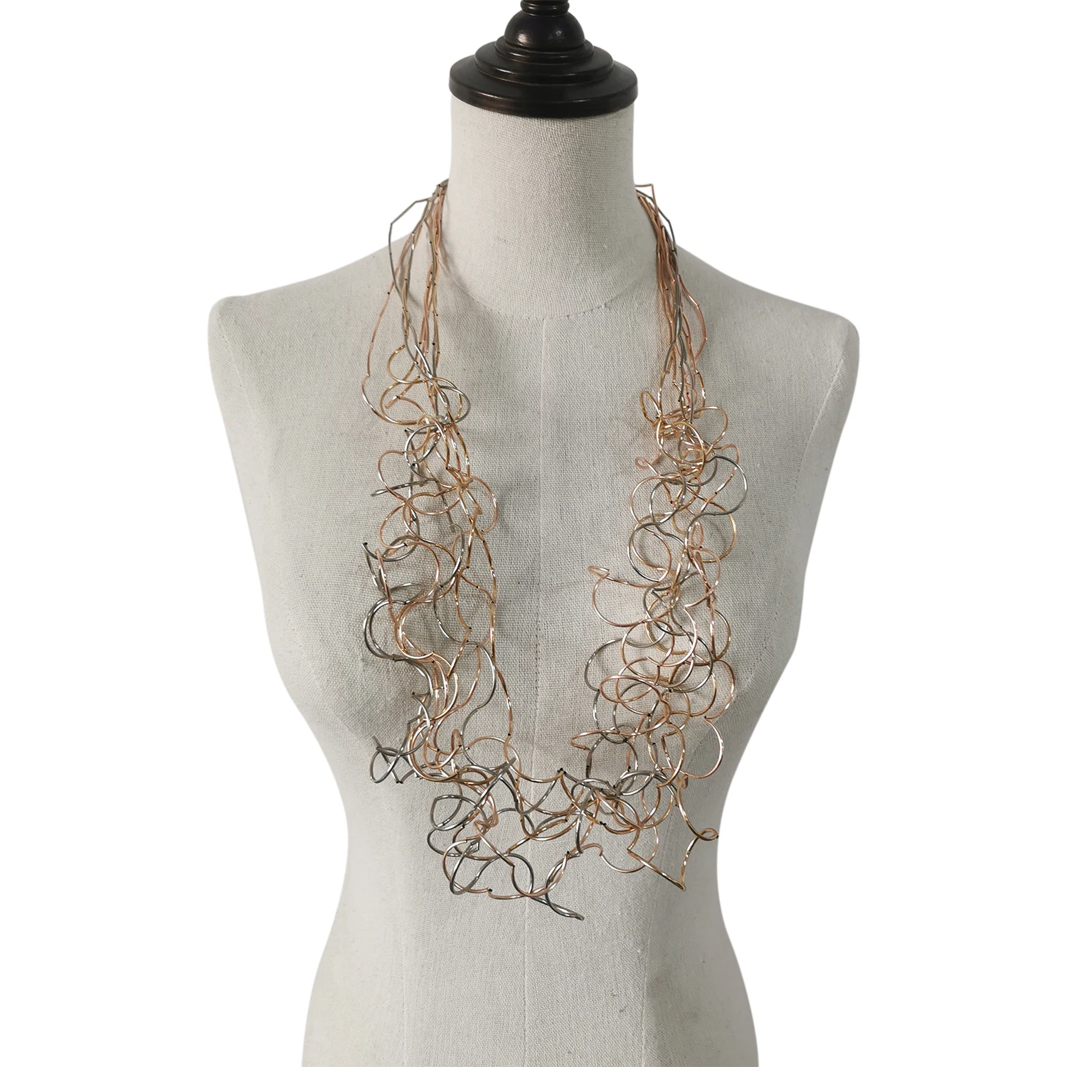 STRATHSPEY Mode Neue Lange Unregelmäßige Kupfer Rohr Halskette Für Frauen Aussage Chunky Multi Lay Schmuck – Detail 16