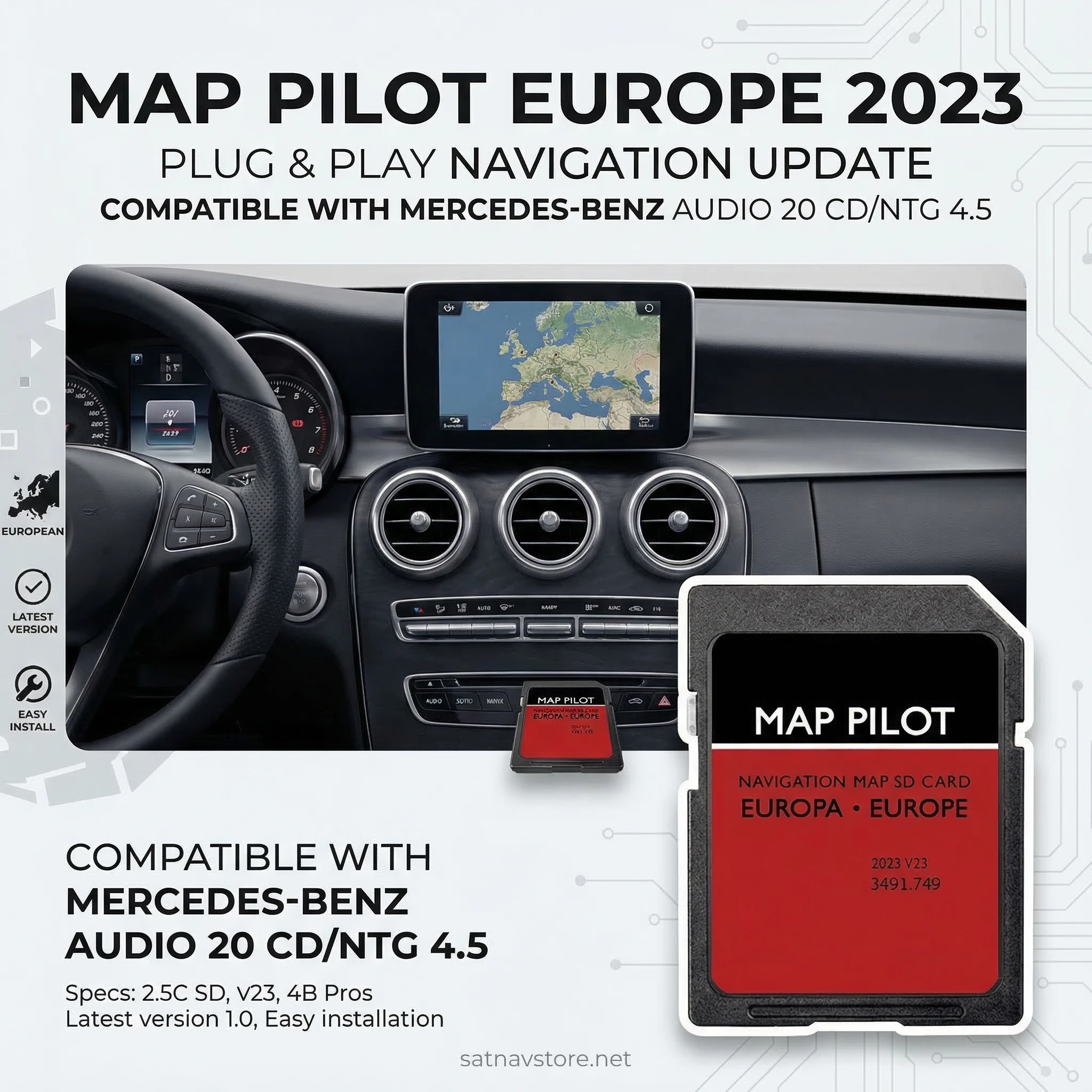 Tarjeta SD de 8GB para Navegación Becker MAP PILOT - Compatible con Mercedes Benz C, E, CLA, GLA, SLK - Reemplaza las Mapas Antiguos 2022/2023 - Plug & Play