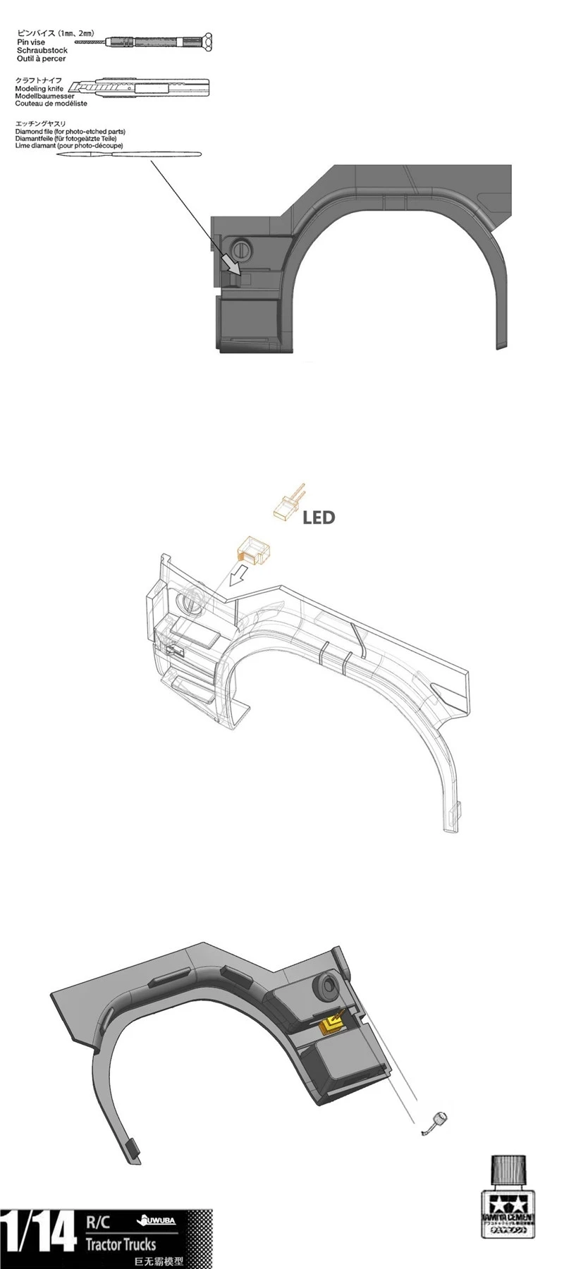 2 Stück Fußpedal-Blinker-Upgrade-Teile für 1/14 Tamiya RC Truck Tipper für SCANIA R730 R470 R620 DIY – Detail 2