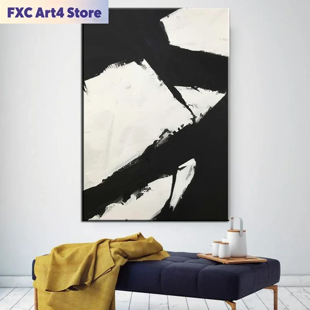 Rahmenlose Leinwandkunst, modernes nordisches Poster, Schwarz-Weiß-Pflanzenfotografie, große abstrakte Wandbilder für das Wohnzimmer