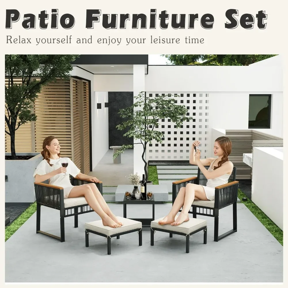 Outdoor Furniture Sets 5 piece Outdoor Patio Furniture Set with Table & Ottoman Patios Chairs Set of 2 Wicker Patio Sets Patios