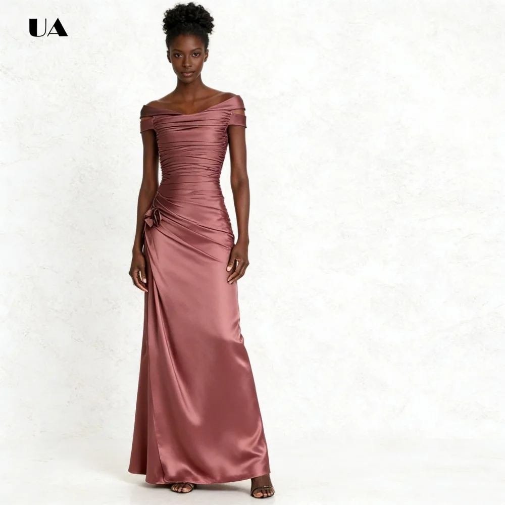 Ulbyanry vestido de baile linha a com ombro de fora, vestido de noite de cetim sólido com mangas detalhadas, vestido de festa personalizado franzido