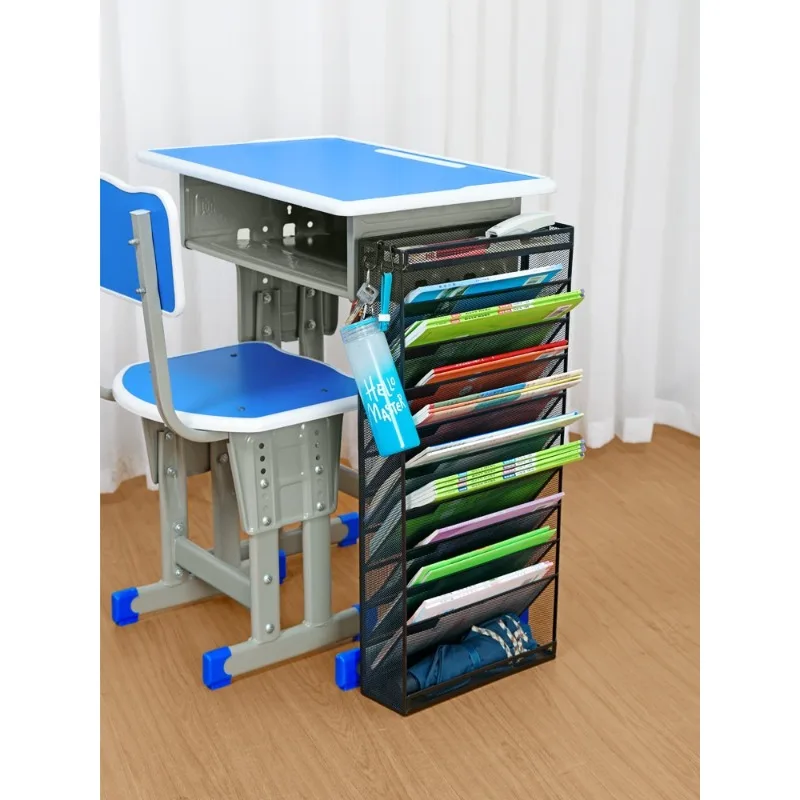 Desk Side Organizer Metal Book Holder Metal Storage Rack Student Study Table Bookshelf for Classroom Office