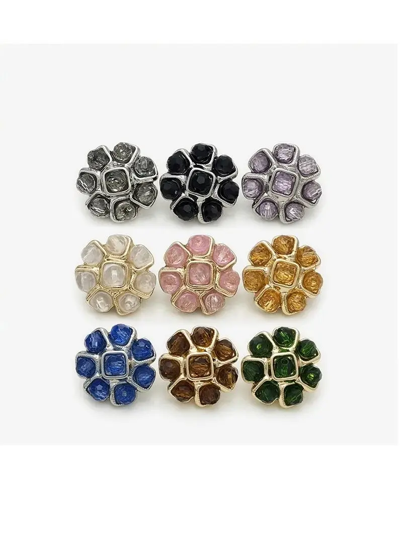 Boutons métalliques floraux roses, 6 pièces, boutons colorés en forme de fleur cloutés de diamants, boutons de costume en Tweed, boutons de manteau, bout de pierres précieuses en fourrure