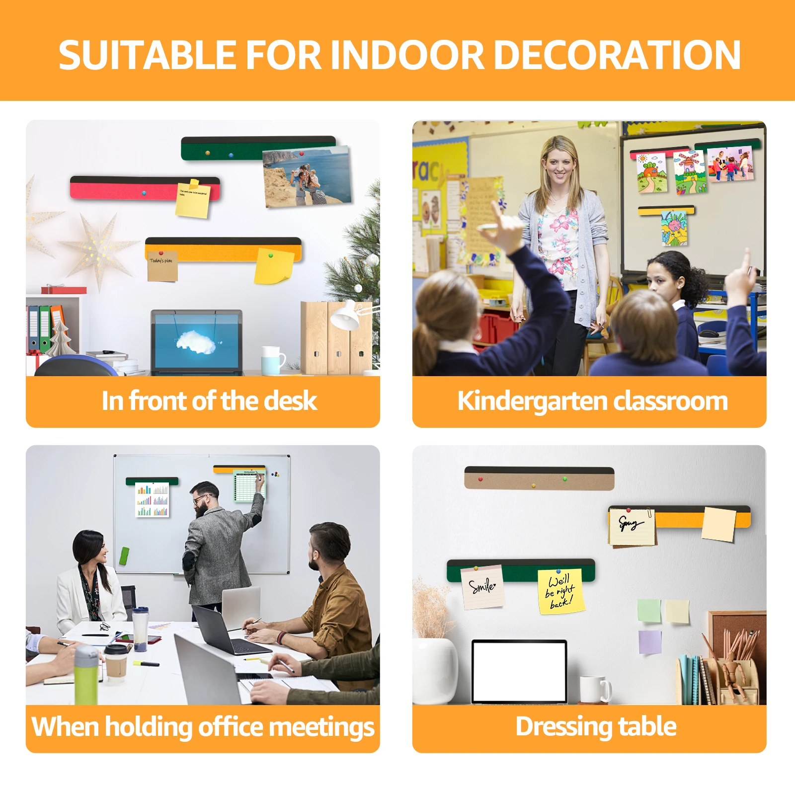 5 ชิ้น Office Cork Board ชุด Strong กาวแถบ Cork ชุดสีดํา Felt Wall ขนาดเล็ก Bulletin Board ใช้งานง่ายสําหรับ Home Office