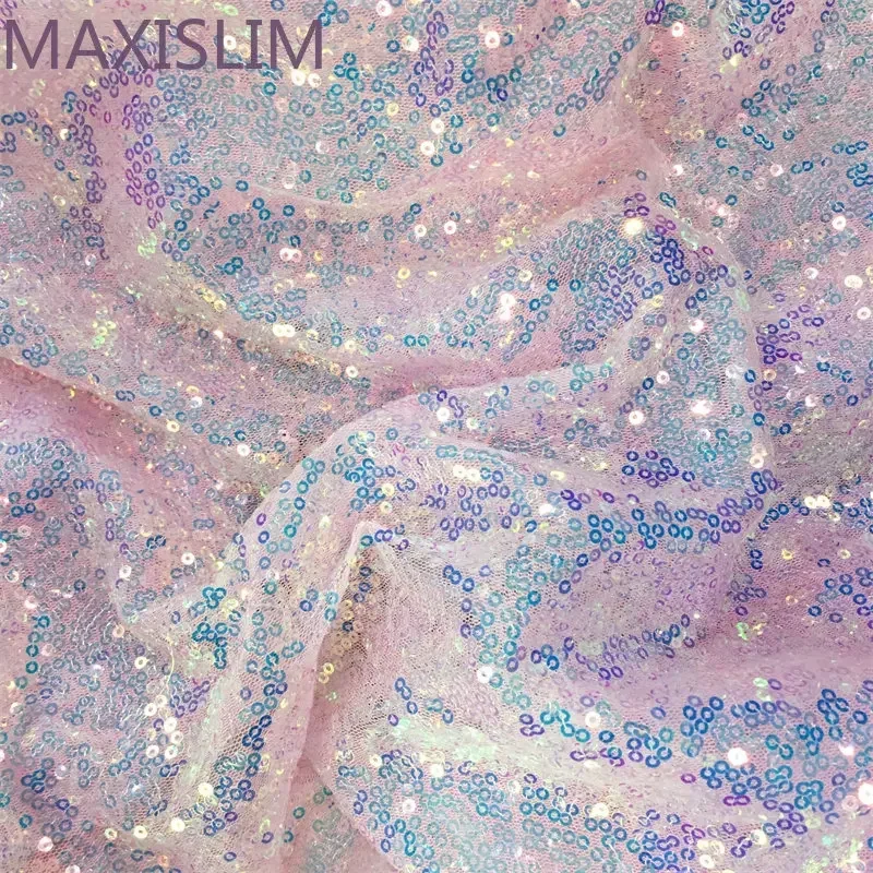 Spot Wholesale 3MM Mesh Breathable Sequin Fabrics Irregular Fluorescence Sequin Embroidery Fabrics Dress 5Yards/Lot Wide：125CM