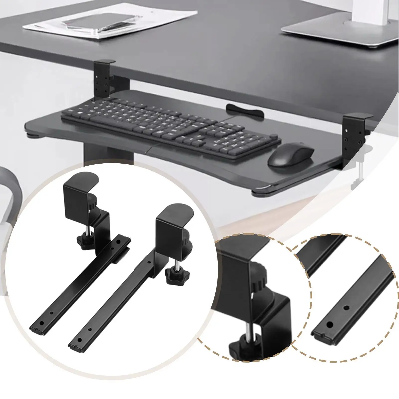 2 Pieces under Desk Keyboard Tray Slide Side Mount Furniture Office Study Room Drawer Easy Installation Sturdy Drawer Slides