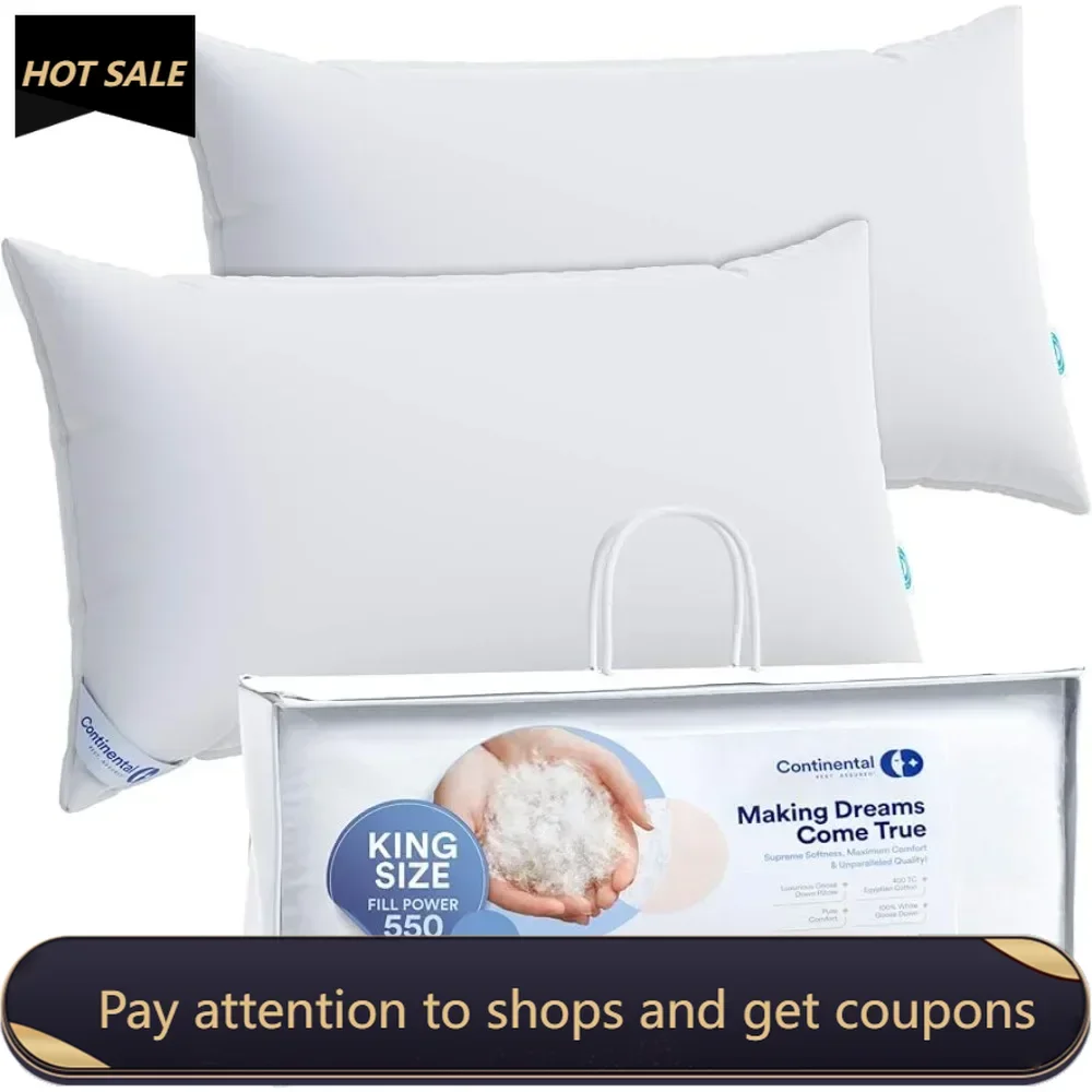 Medium King Set of 2 100% White Down Pillows 30 Ounce 550FP Hotel Down Pillows Freight Free Pillow Sleeping Home Textile