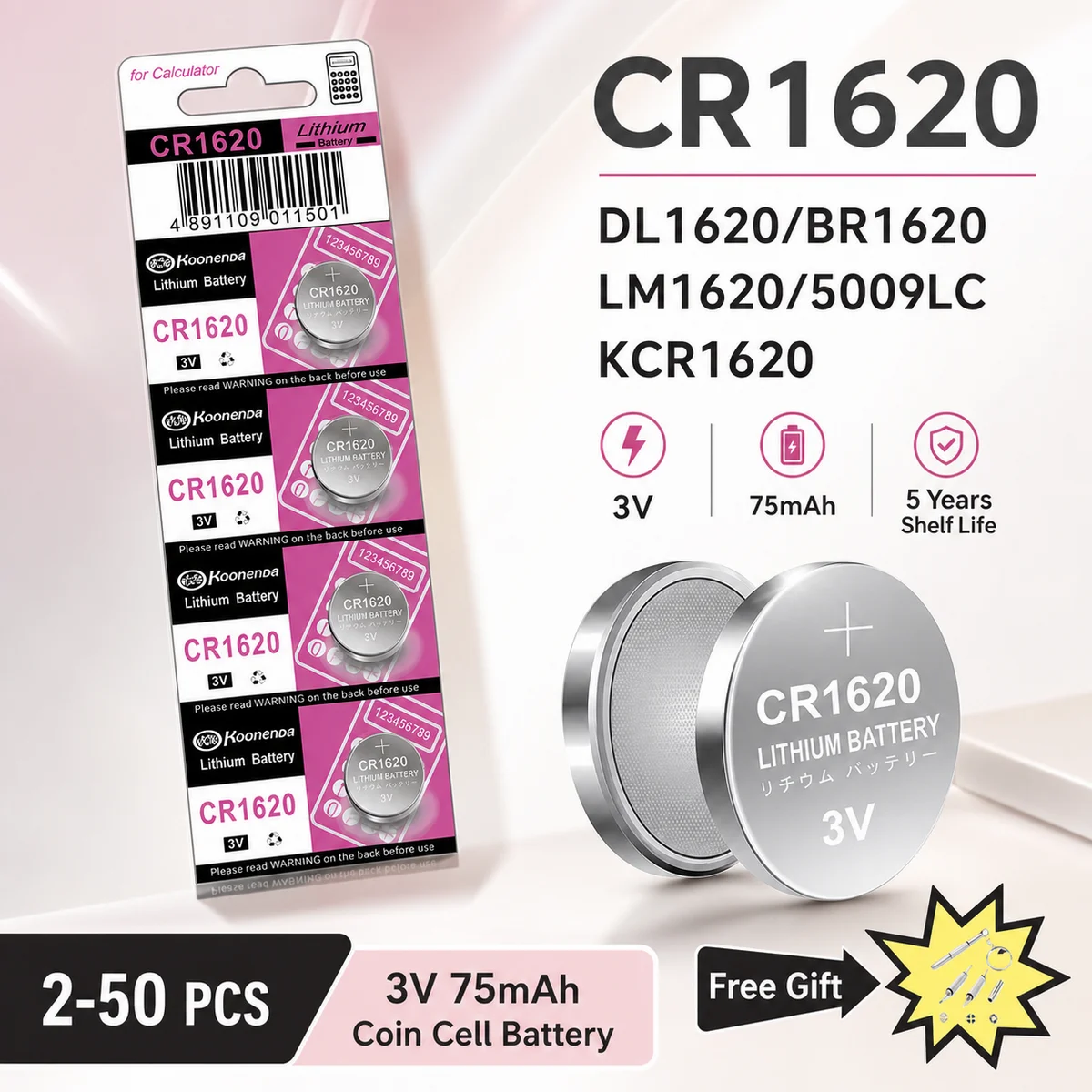 Lithium Coin Cell Battery CR1620 3V DL1620 BR1620 Replacement Button Battery for Watch Scale Shaver Car Audio