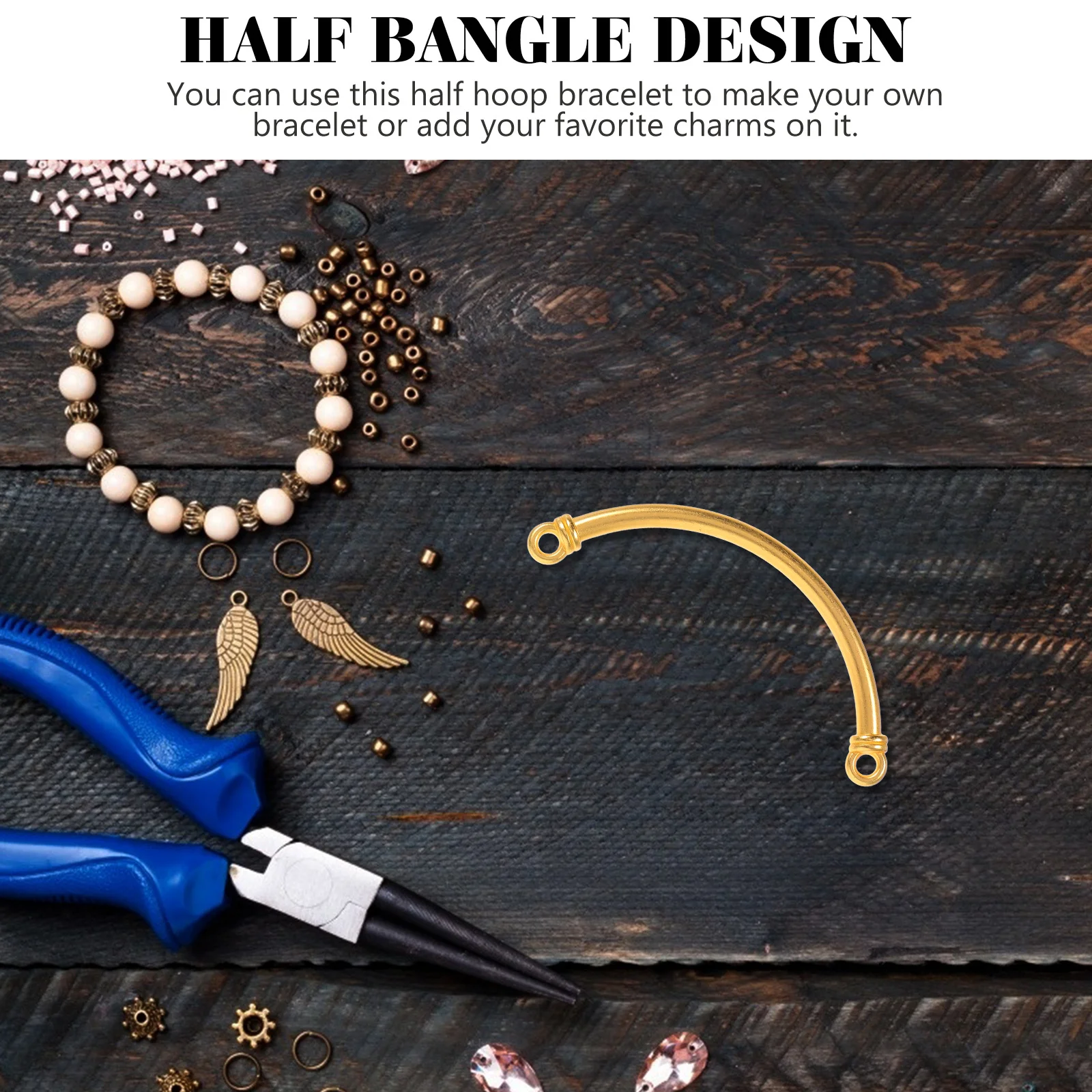 

Blank Half Bangle Bracelet for Women DIY Alloy Metal Hoop Wristband Jewelry Making Craft Accessory Half Circle Charm Connector