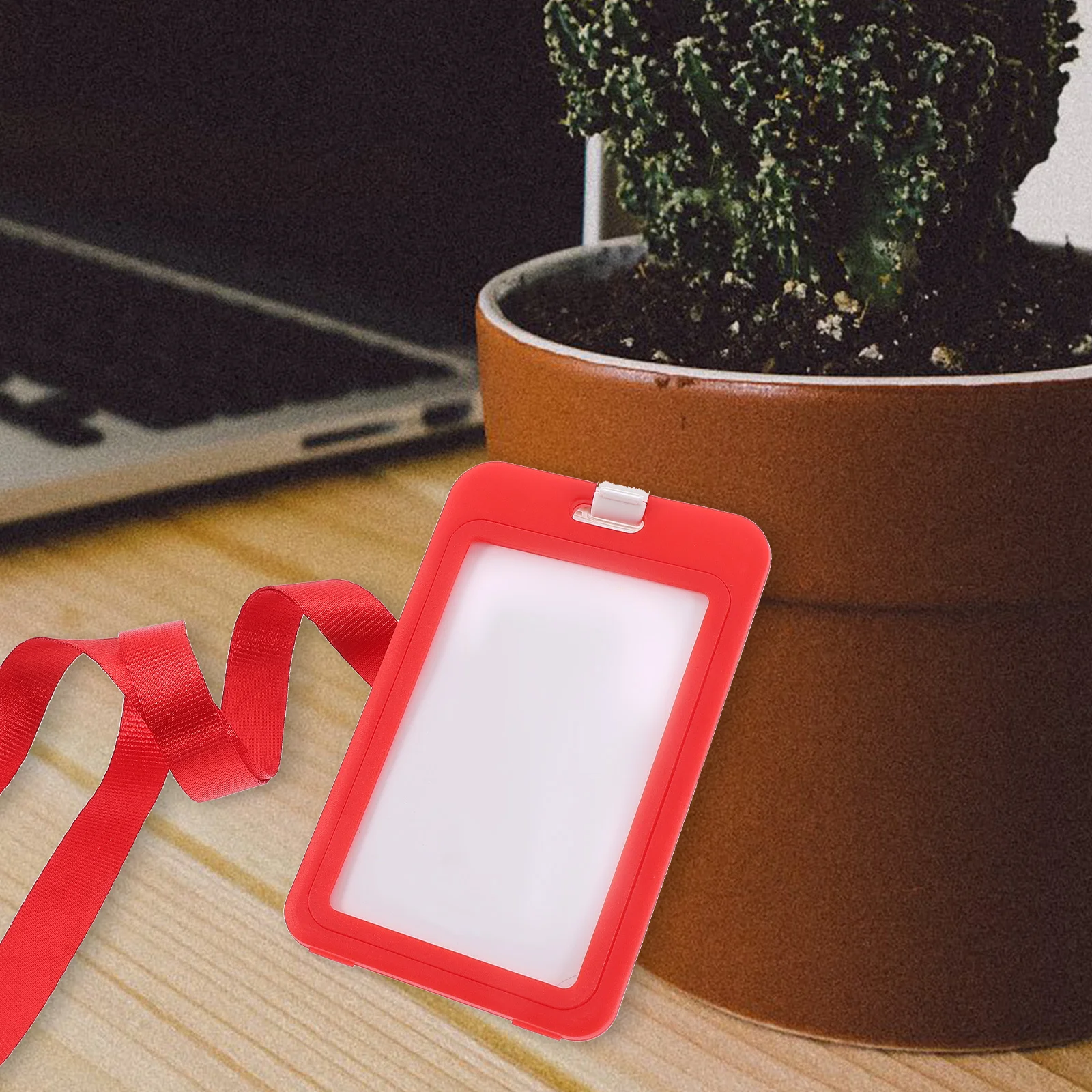 Operitacx 1-set ID-kaarthouder met sleutelkoord voor werk, school, naambadge, plastic hoes, eenvoudig ontwerp