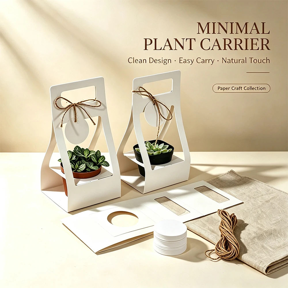 10pcsPaper Plant Carrier Foldable Flower Pot Holder Portable Succulent Potted Gift Box With Rope Tag Home Garden Party Packaging