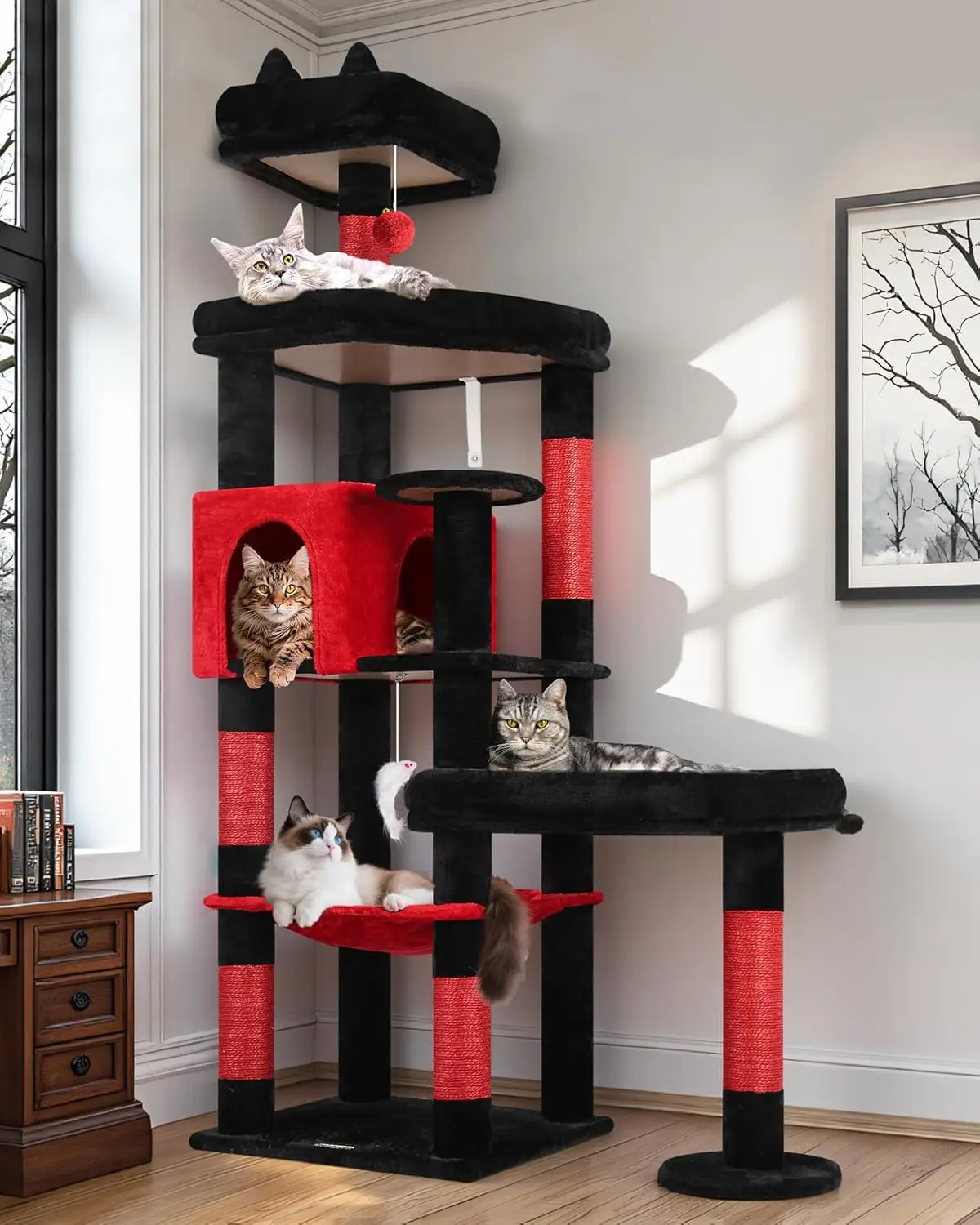 

Extra Large Platform Gothic Cat Tree, 65in Tall Sturdy Goth Cat Tower for Multiple Indoor Cats, Big Cat Tree for Large