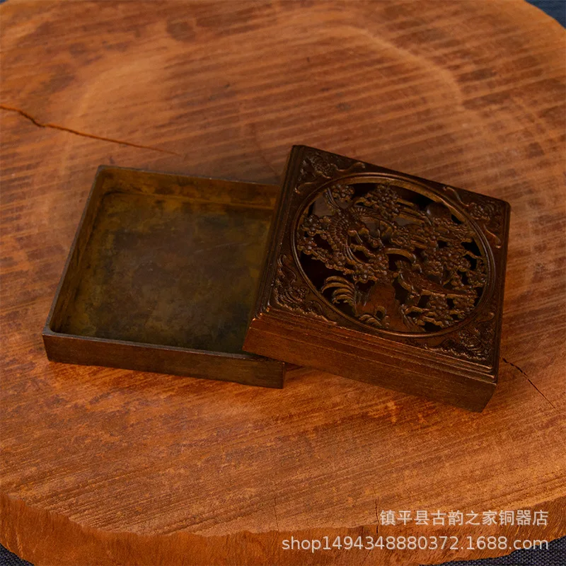 Pure Copper Covered Small Incense Burner Joyful Eyebrow Square Ink Box Ornament Office Living Room Shop De