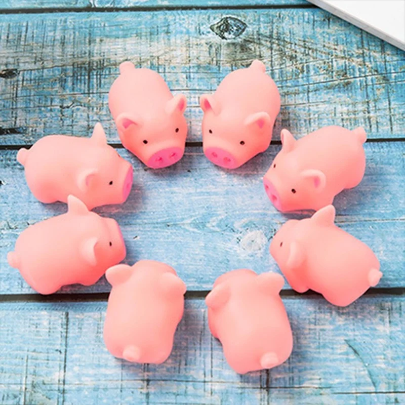 10pcs Dog Toys Cute Pink Pig Squeeze Squeaky Funny Soft Rubber Mini Chew Decompress Toy Cats Interactive Games Pet Supplies