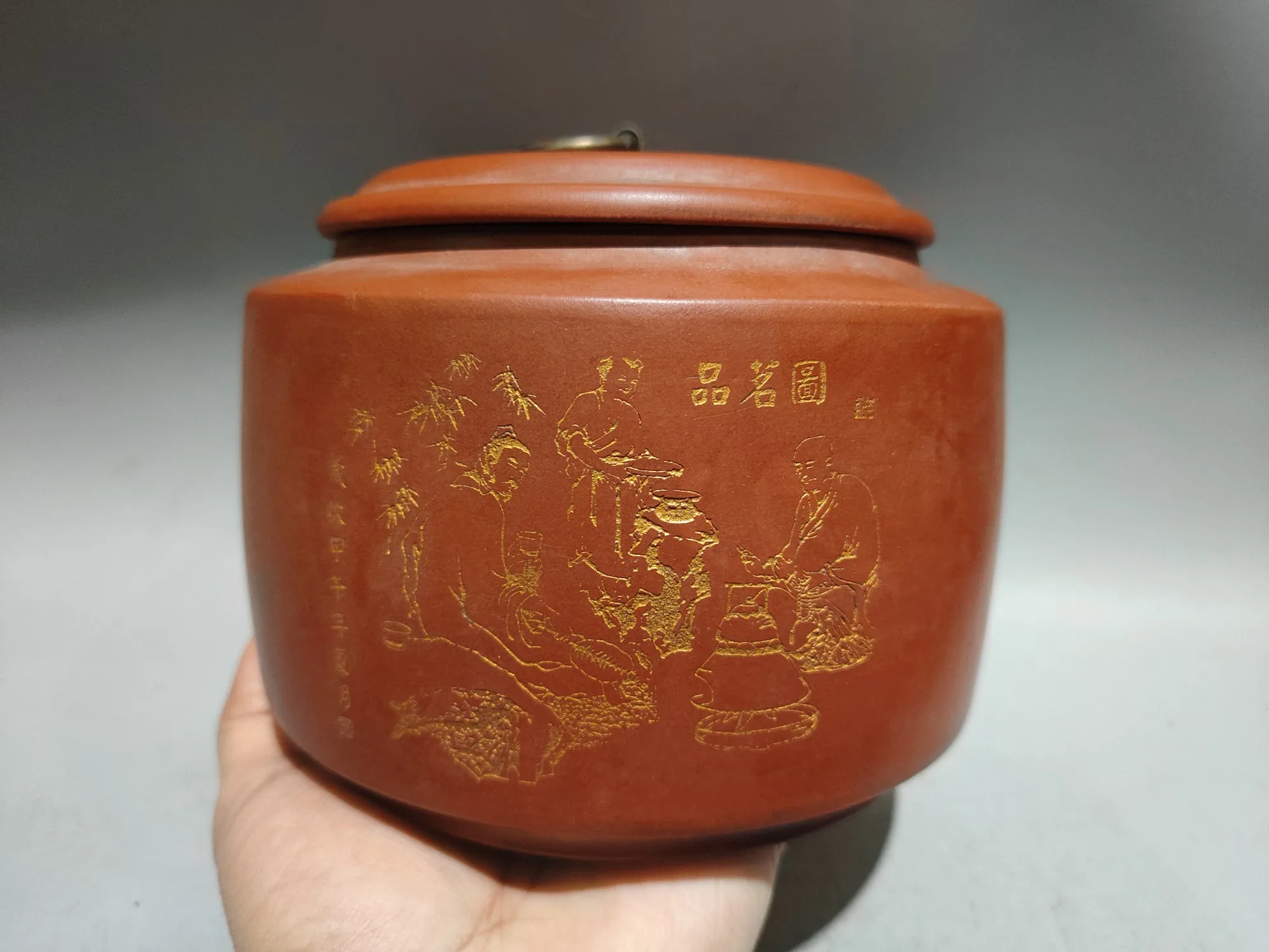Yixing Purple Clay Pot Red mud tea caddy Pull ring lid Tea tasting pattern jar Tasting tea ceremony Ornaments