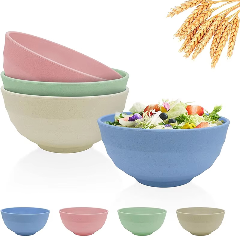 4Pcs Unbreakable Reusable Cereal Bowls Wheat Straw Bowls Lightweight Bowl Sets For Noodle Soup Snack Salad Fruit JT89