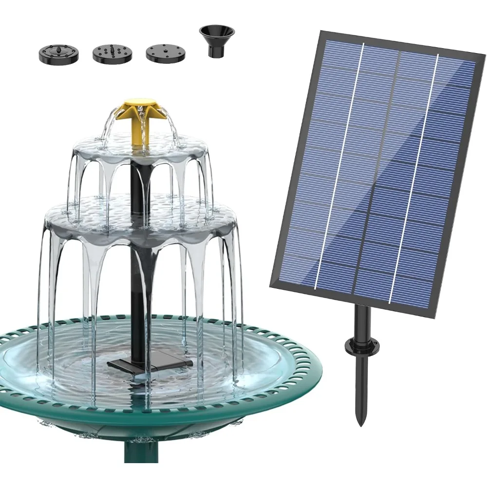 2.5W/4W Solar Direct Drive Water Pump Split Ground Plug-in Three Layer Flowing Solar Fountain with 4 Nozzles for DIY Water Flow