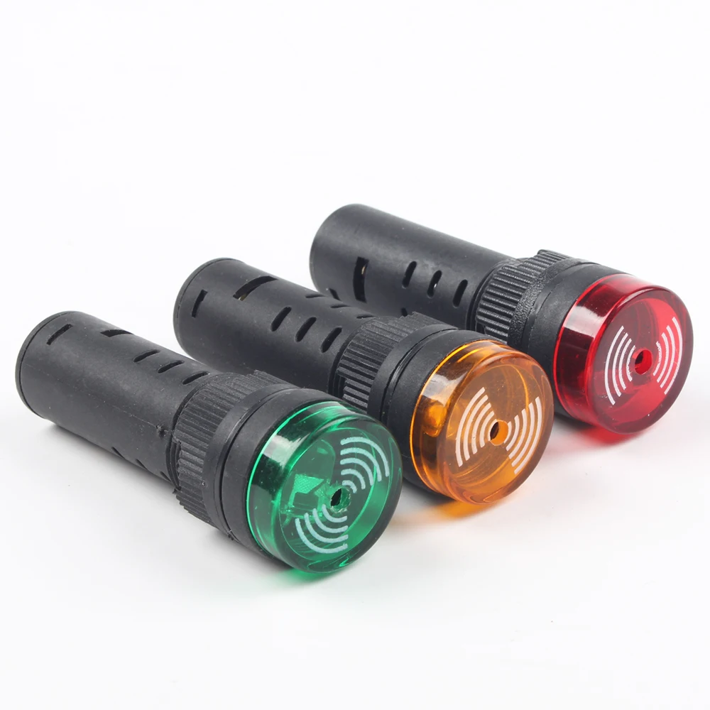 AD16-16SM 16 มม.AD16-22SM 22mm 12V 24V 220V แฟลชสัญญาณไฟเตือนสีแดง Buzzer Beep ALARM ตัวบ่งชี้พลาสติกสีแดงสีเขียว
