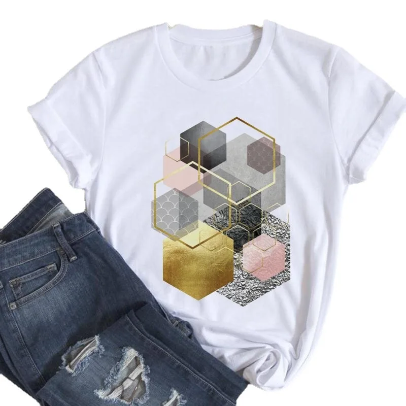 New Geometric Pattern Women\'s T-shirt Summer Fashion Casual Top Harajuku Style Graphic Tshirts  Oversized T Shirt