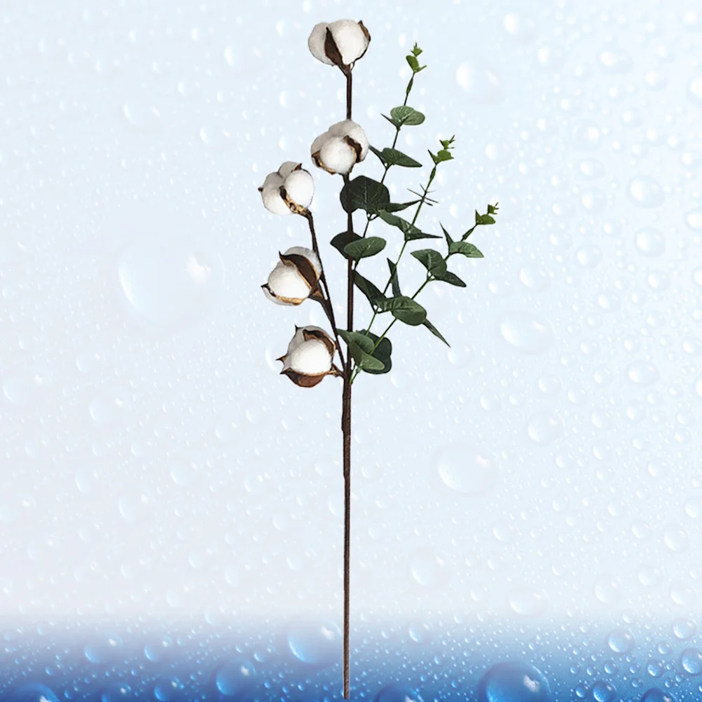 

1pc Dried Cotton Flower Artificial Eucalyptus Leaf Decorative Floral Branch For Home Wedding Party White Green Simulation