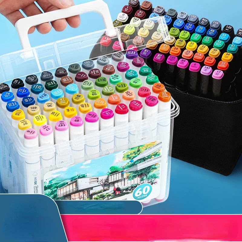 Double-ended Markers 12/24/36/48/60 Color Set Alcohol Oil-based Watercolor Pencils for Children Students Drawing Office Design