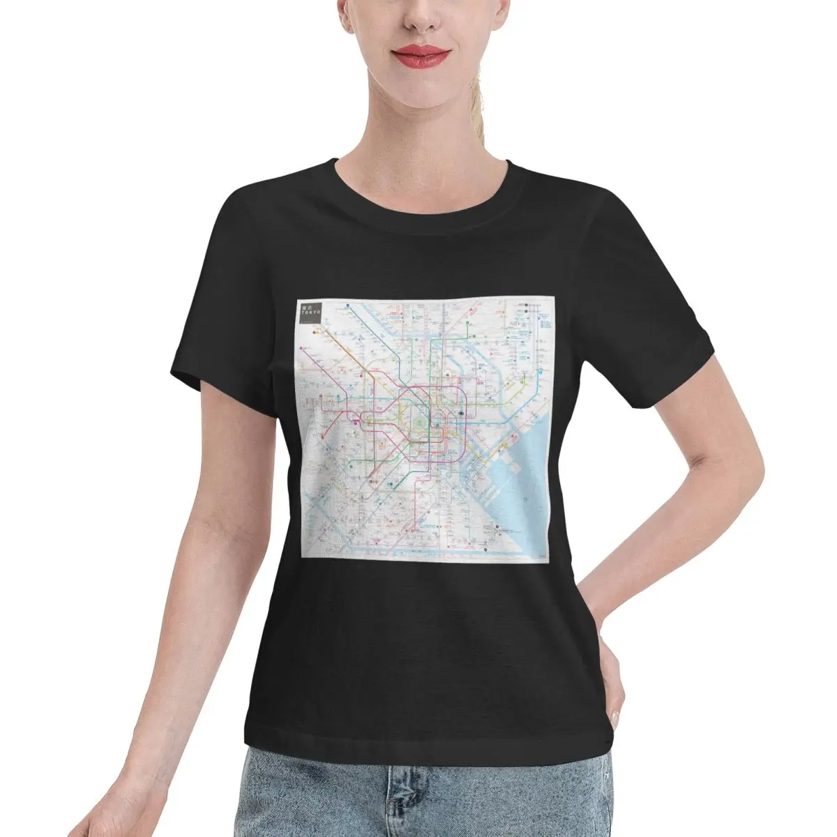 Go To Top Tokyo Metro Map Women's T-shirt Chic Solid Color Tee