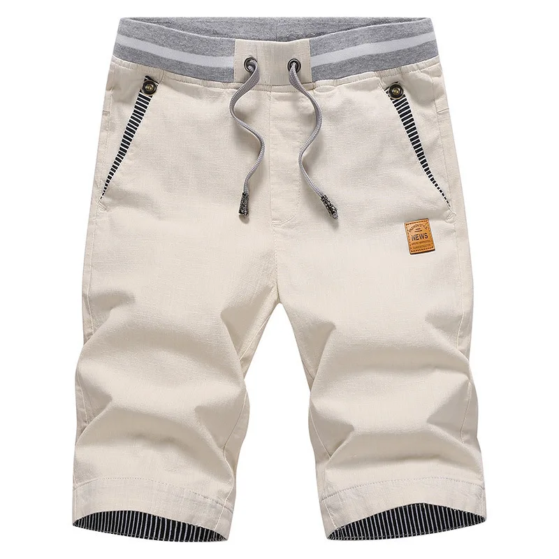 Pantalones cortos de verano 2024 para hombre, pantalones cortos informales de algodón a la moda, Bermudas con cordón para hombre, pantalones cortos