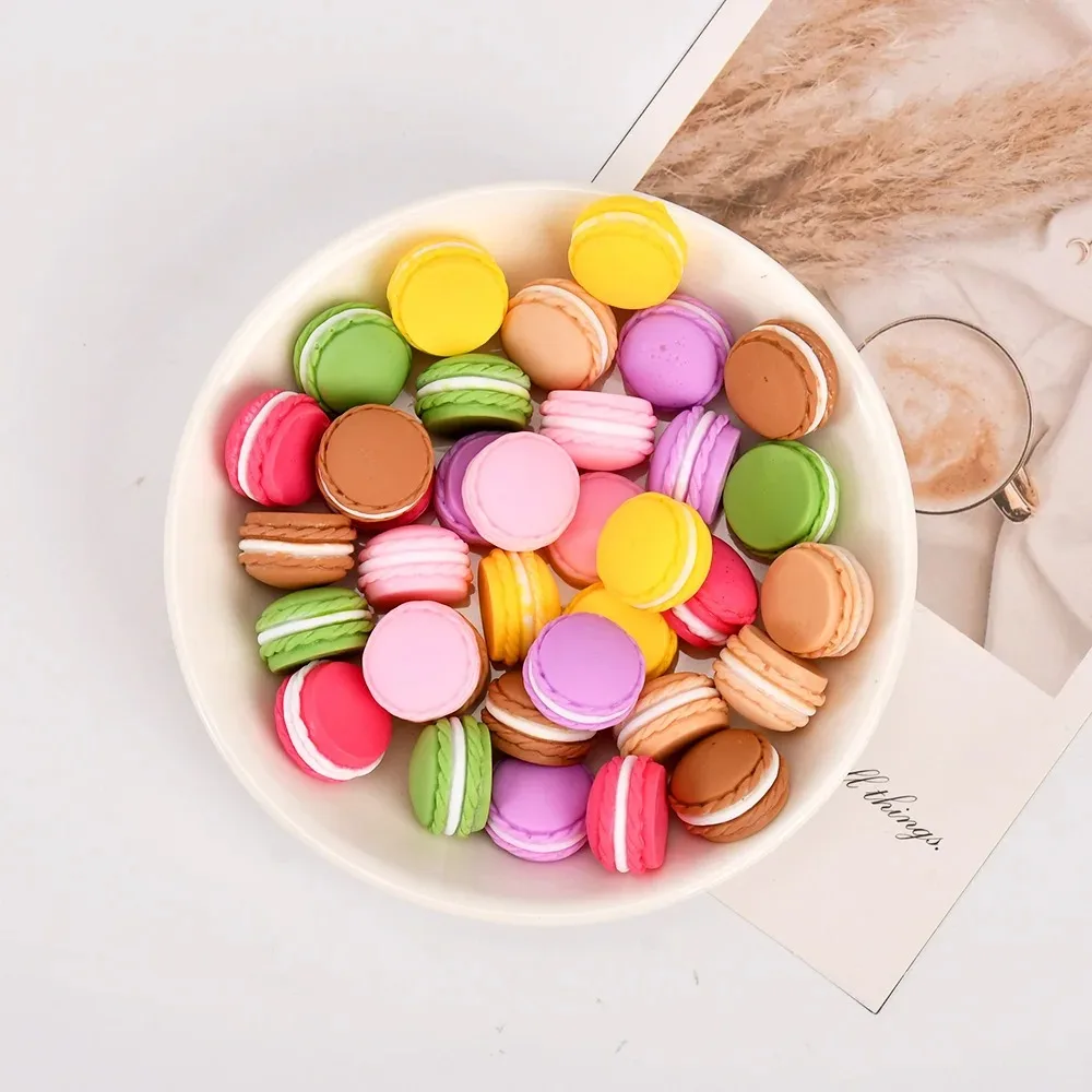 10 piezas de dijes de resina con forma de galleta de macaron de dibujos animados para accesorios de joyería DIY, decoración de refrigeradores y fundas de teléfono