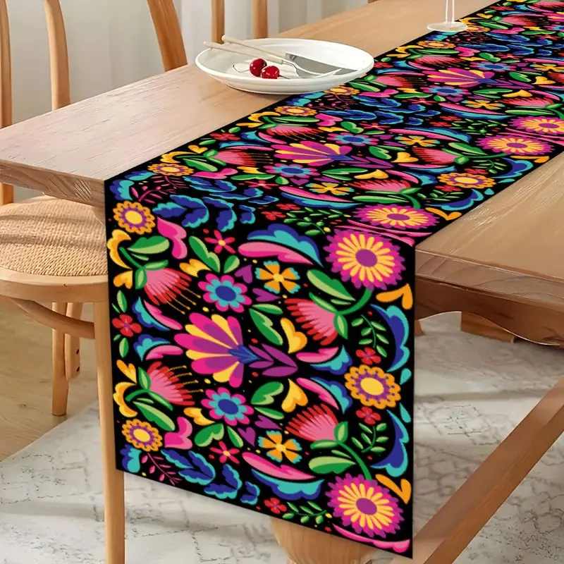 VIKAMA Fiesta Table Runner Mexican Colorful Floral Ethnic Print Table Decor For Holiday Wedding Dining Farmhouse Party Decor