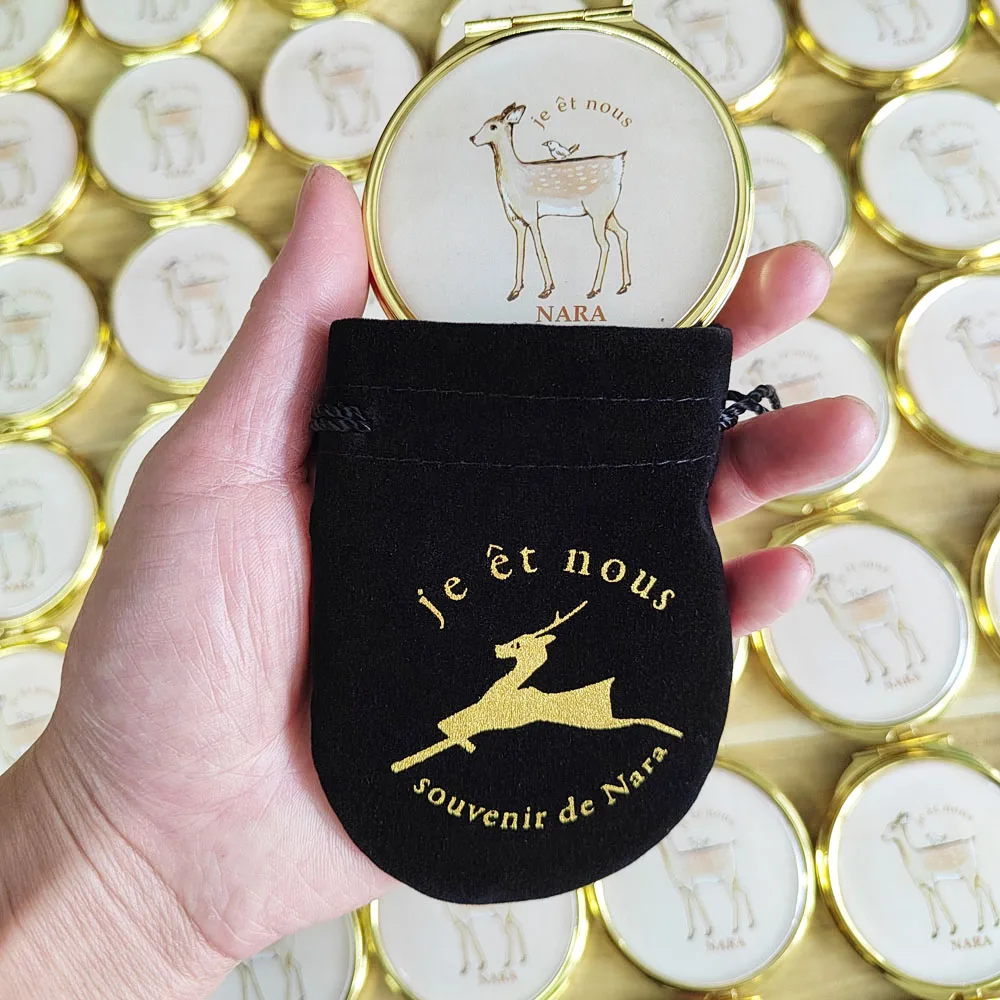 100 PCS Custom Logo Folding Makeup Mirror with Pouch Portable Compact Mirror Personalized Souvenir Advertising Business Gift