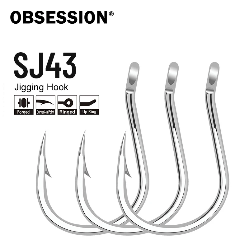 OBSESSION SJ43 10pcs/bag Stinger Slow Jigging Assist Hook 1/0 2/0 3/0 4/0 5/0 Saltwater Tuna Bluefin Barbed Fishing Single Hooks