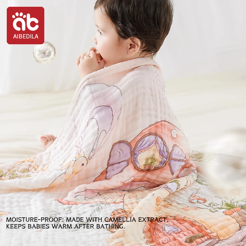 

Double Crepe Baby Blankets Newborn Muslin 6-layer Cotton Gauze Quilt Print Swaddle Blanket Kids Bedding Stroller Cover