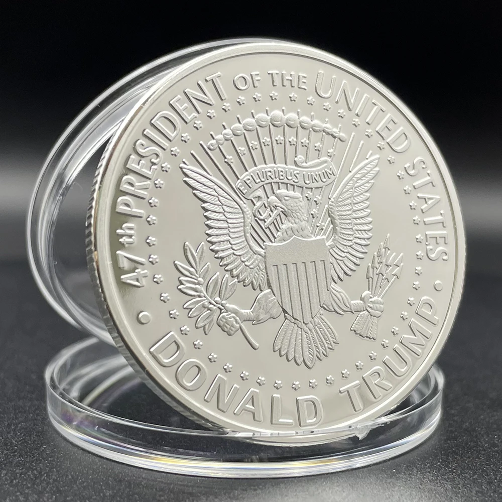 Moneda de plata de ataque a Donald Trump, 2024, 47 ° Presidente de Estados Unidos, Lucha, nunca se rinden, desafío, moneda coleccionable