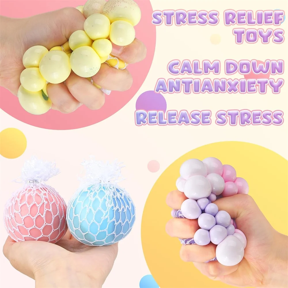 カラフルなメッシュブドウスクイーズボールレインボーぬるぬるボール感覚ストレスボールそわそわおもちゃストレスリリーフオフィス誕生日ギフト