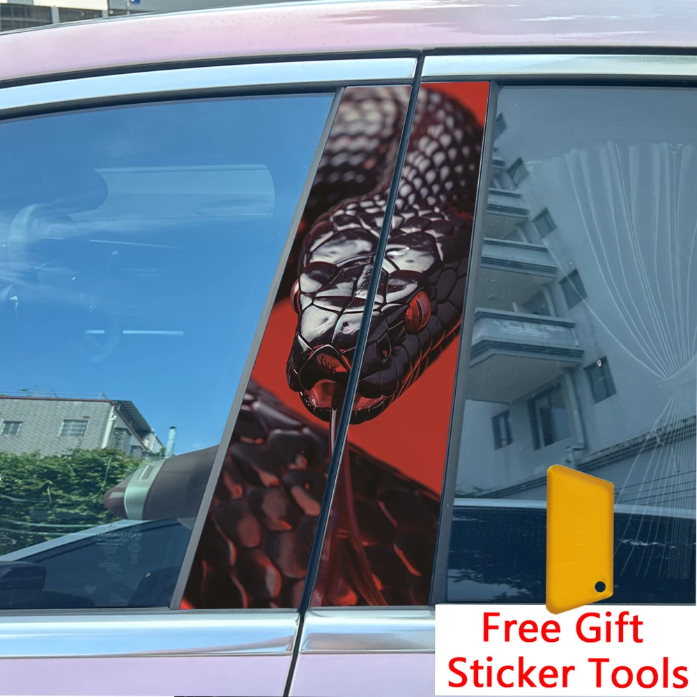 2pcs Beauty Snake Serpent Horrendous Car Center Pillar Sticker B-Pillar Protective Film Decoration Decals