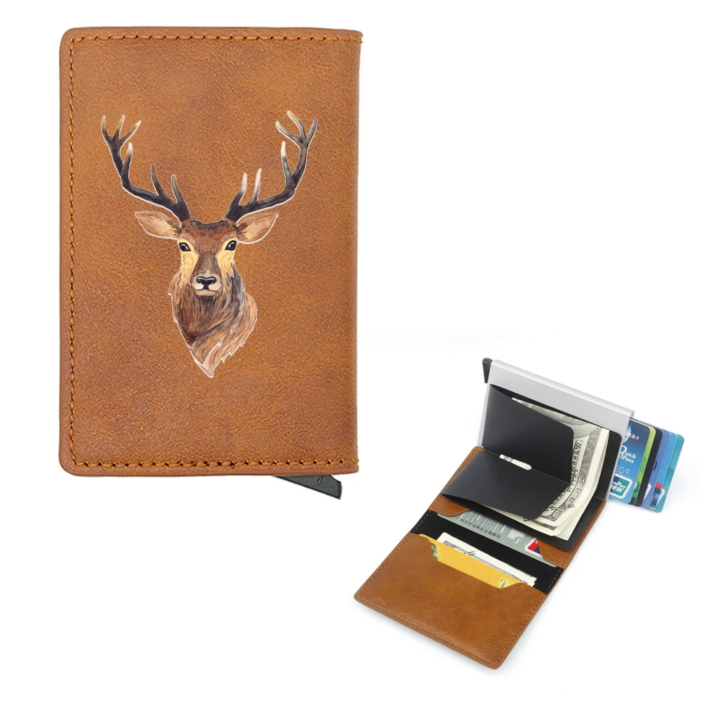 

Funny Deer Head Cover Rfid Credit Card Holder Men Wallets Bank Cardholder Case Small Slim Thin Mini Women Wallet