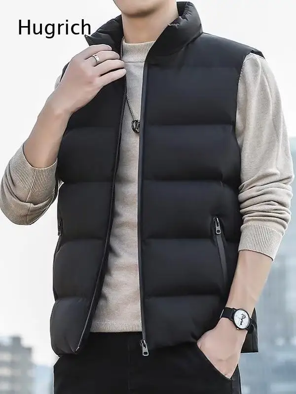 Windproof Zipper Pocket Casual Sleeveless Down Vest Autumn Winter Layering Waistcoat for Men