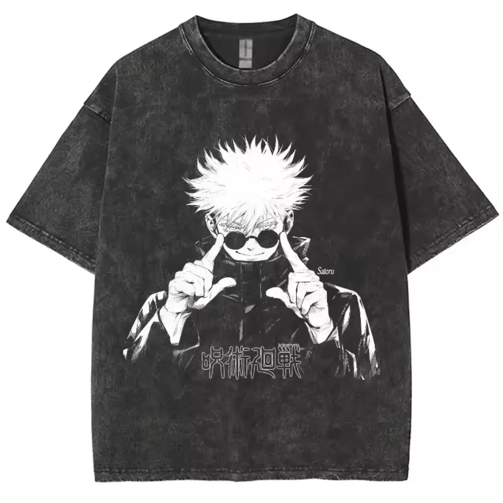 

MINISO Anime Jujutsu Kaisen Gojo Satoru T Shirts Washed Men Women Harajuku T-Shirts Retro for Men Women Tops Tees soft cotton
