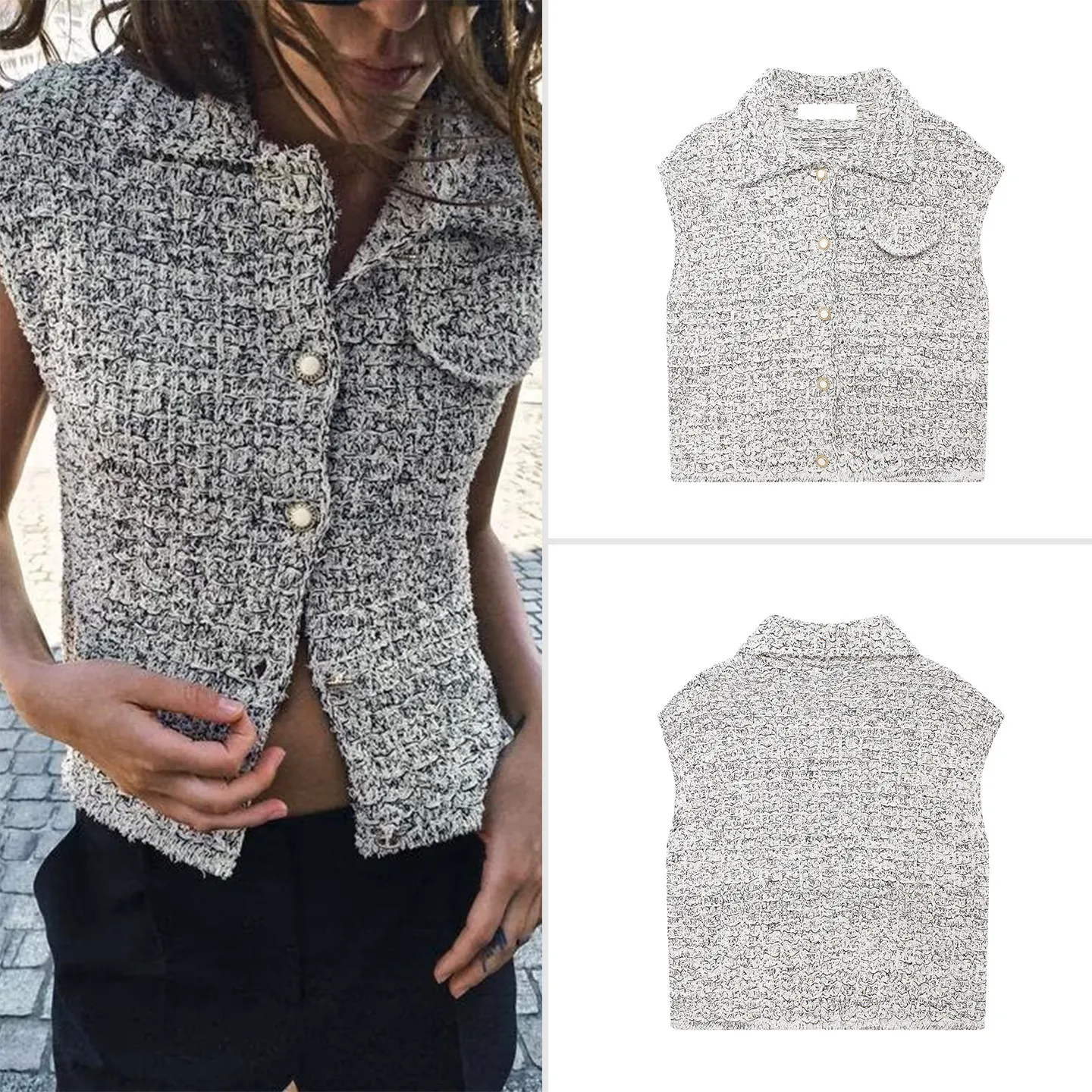 Women's Knitted Vest Sleeveless Metal Color Thread Texture Collarless 2026 Autumn Fashion Outerwear Regular Length Zadata