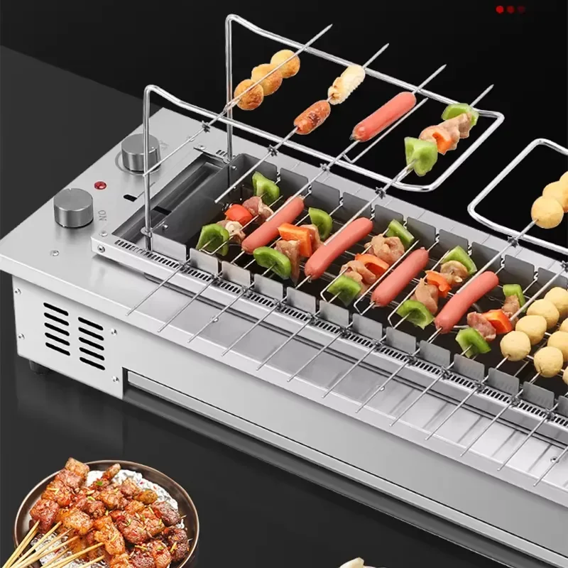2026 Latest Commercial Automatic Rotating Skewer Machine 10 or 16 Skewers Smokeless Indoor Electric BBQ Grill Electroplated