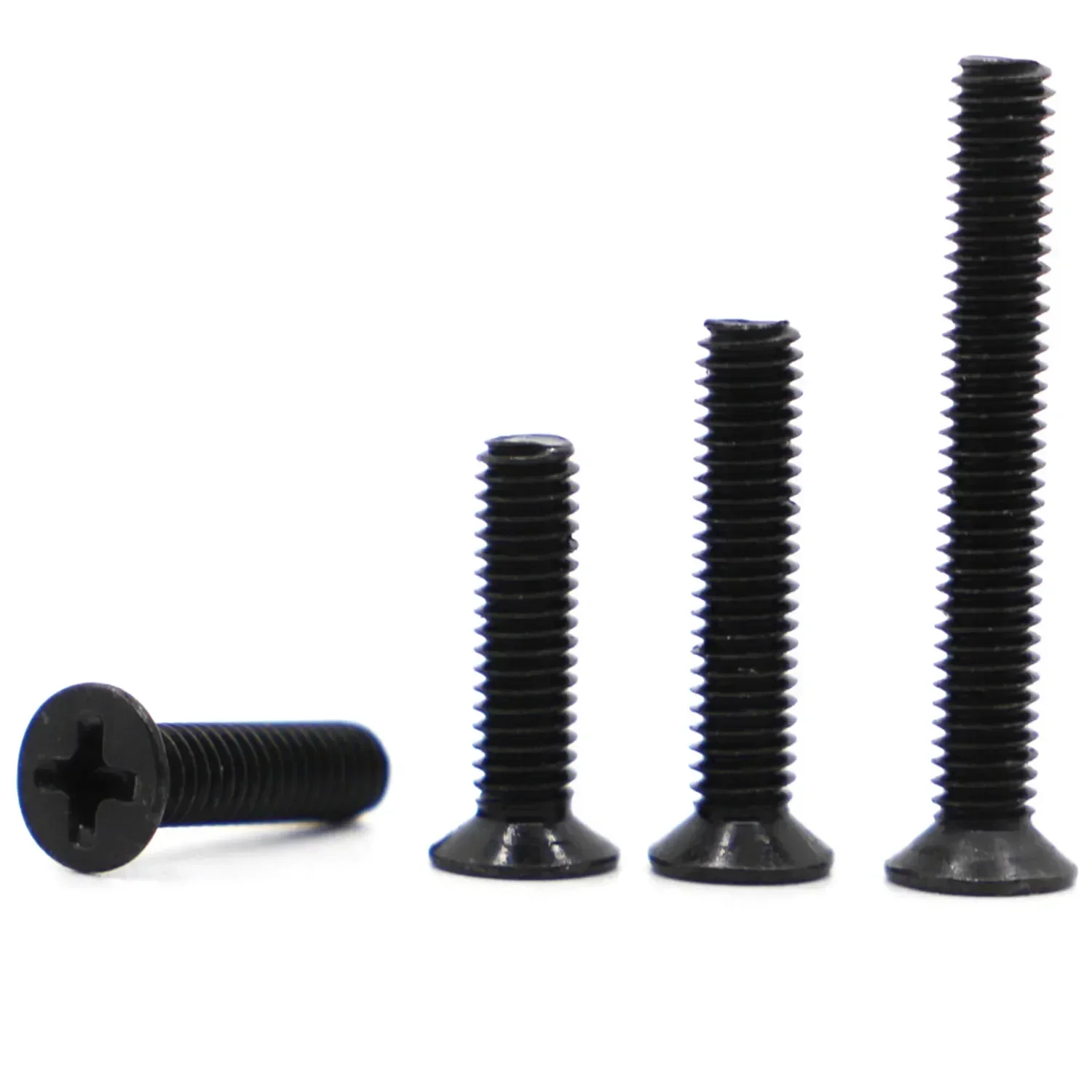 10-50pcs Black Flat Head Screw Computer Small Phillips Cross Bolt Notebook Screws M1 M1.2 M1.4 M1.6 M2 M2.5 M3 M4 M5