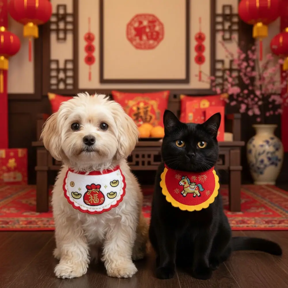 الكلب فستان الكرتون السنة الجديدة القط وشاح 2026 الحصان العام المطرزة وشاح الحيوانات الأليفة محظوظ نعمة مريحة ملابس الحيوانات الأليفة عرض الحيوانات الأليفة #1